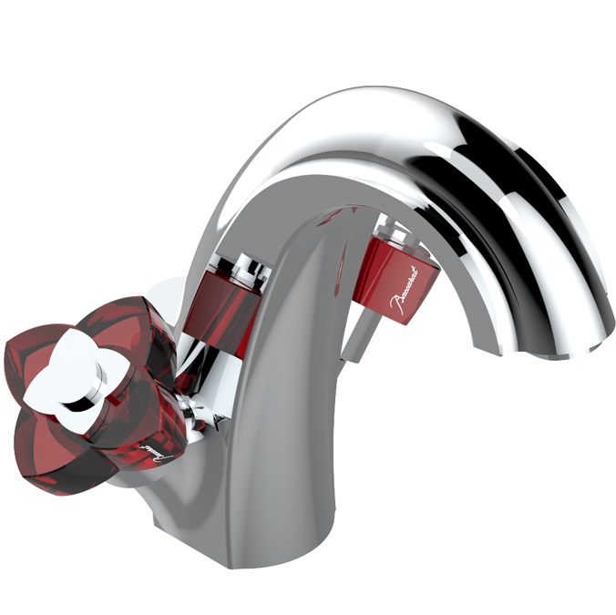 Смеситель для раковины THG Petale de Cristal clair lisere dore U6C-A02-2155 (хром, красный хрусталь), с донным клапаном