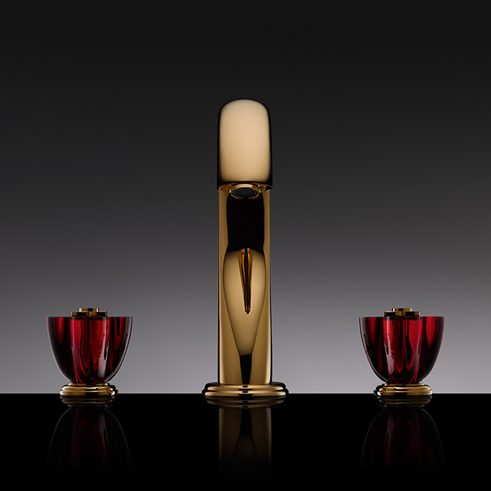 Смеситель для раковины THG Petale de Cristal rouge U6C-F01-151 (золотой, красный хрусталь), с донным клапаном