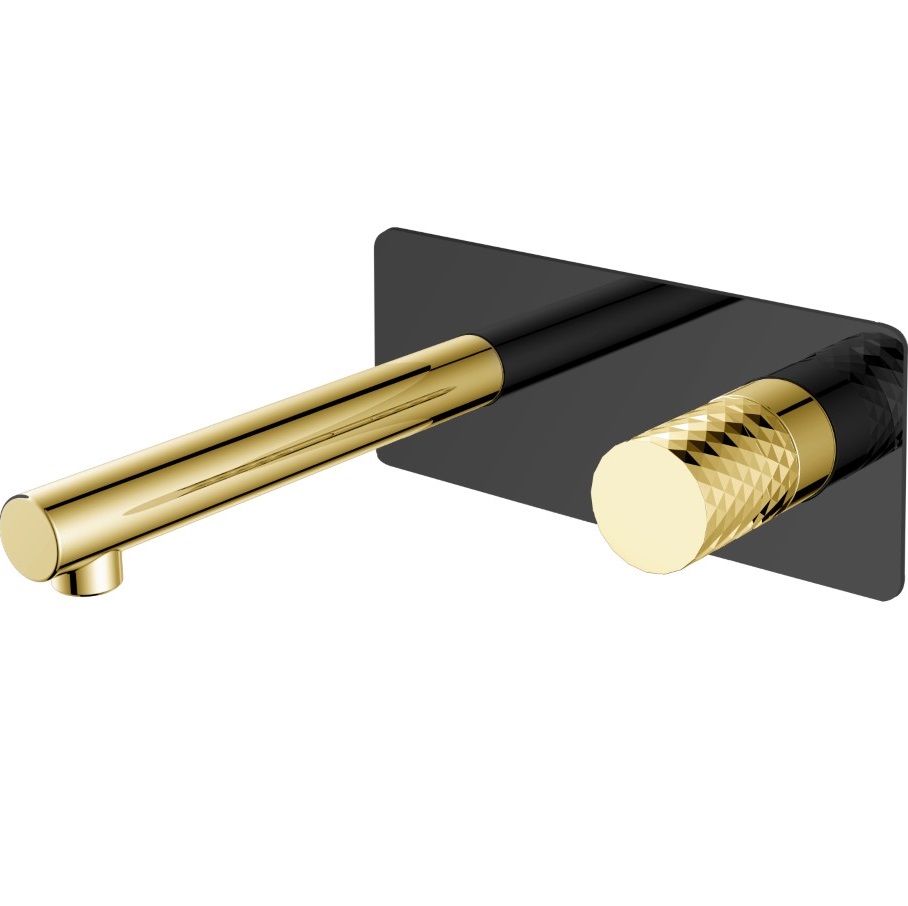 Смеситель для раковины встроенный Boheme Stick Diamond 125-BG (золотой, черный матовый), без донного клапана