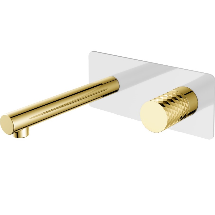 Смеситель для раковины встроенный Boheme Stick Diamond 125-WG (золотой, белый матовый), без донного клапана
