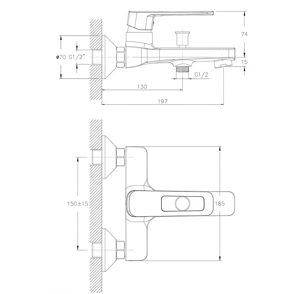 Смеситель для ванны и душа Ceramica Nova Linear 70019CH (хром)