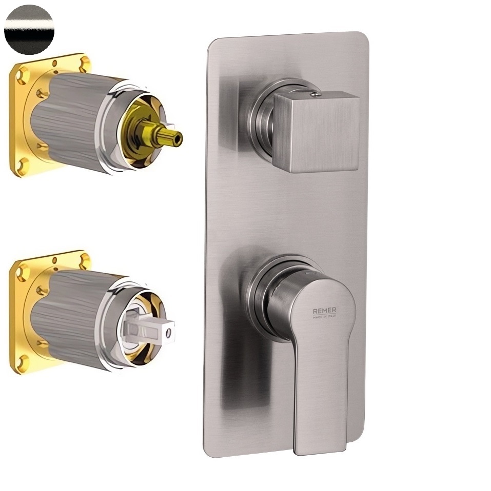 Смеситель для ванны и душа Remer Energy Brushed Nickel EY93KBNP (никель брашированный глянц.), 3 потока, скрытая часть приобретается отдельно