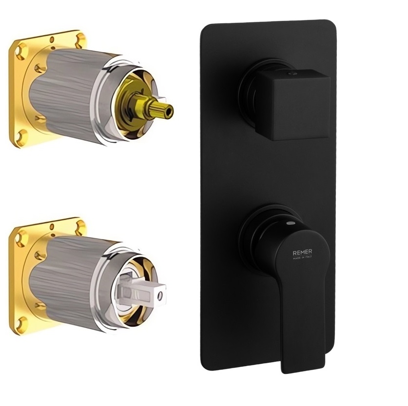 Смеситель для ванны и душа Remer Energy Matt Black EY92KBNO (черный матовый), 2 потока, скрытая часть приобретается отдельно