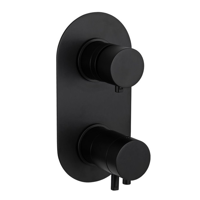 Смеситель для ванны и душа Remer Minimal Thermo Matt Black NT92NO (черный мат), 2 потока, скрытая часть в комплекте, с термостатом