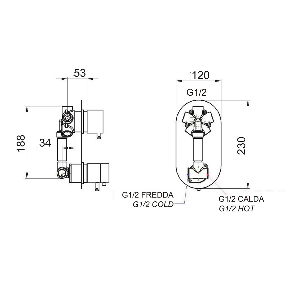 Смеситель для ванны и душа Remer Minimal Thermo NT95 (хром), 5 потоков, скрытая часть в комплекте