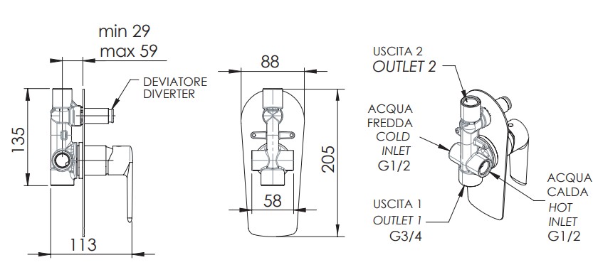 Смеситель для ванны и душа Remer Vanity V09 (хром)