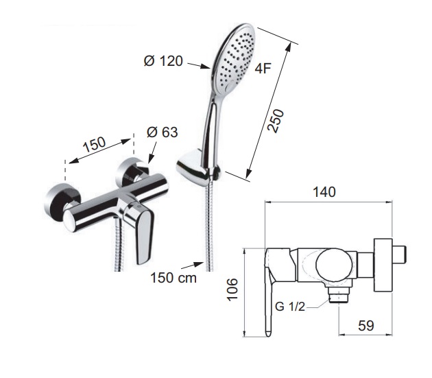 Смеситель для ванны и душа Remer Vanity V38 (хром)