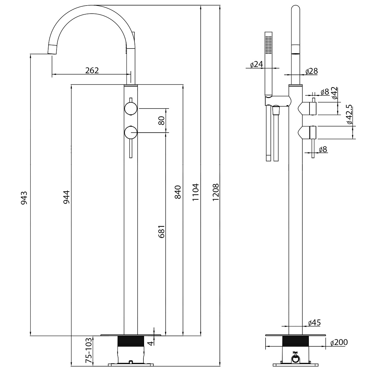 Смеситель для ванны напольный Abber Wasser Kreis 316 AF8115BG (золото брашированное)