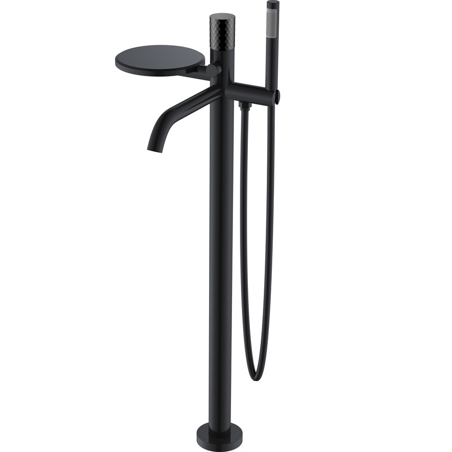 Смеситель для ванны напольный Boheme Stick Diamond 129-BB (черный матовый), с полкой