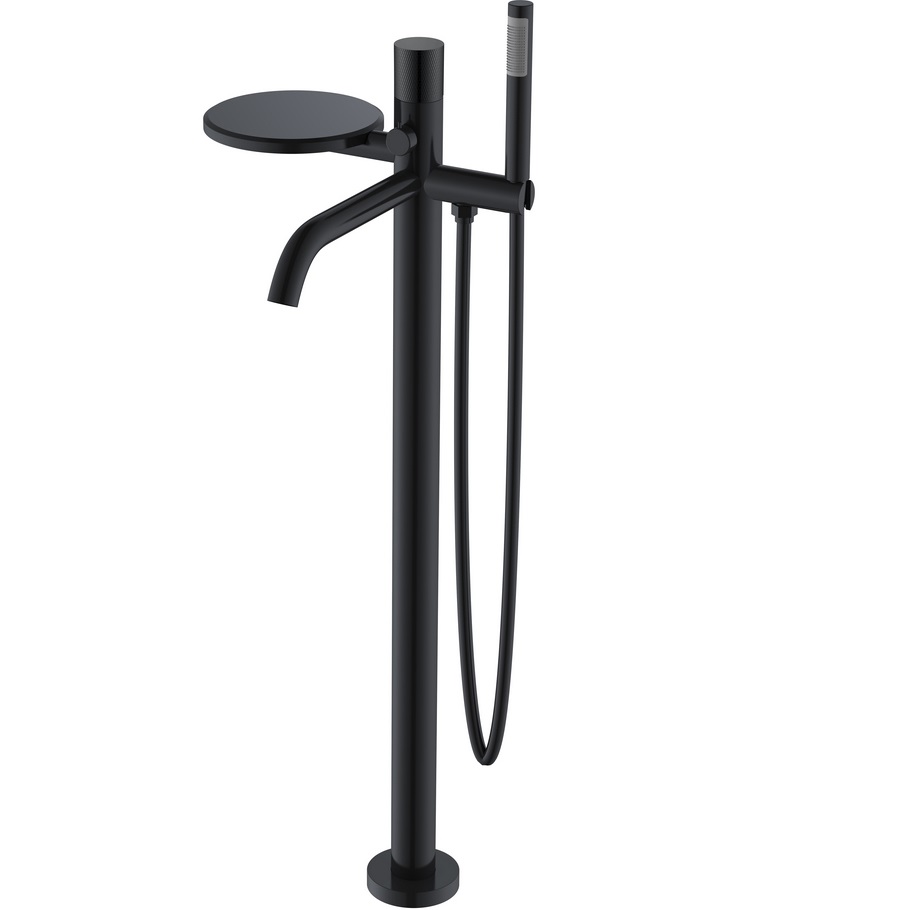 Смеситель для ванны напольный Boheme Stick Touch 129-BB.2 (черный матовый), с полкой