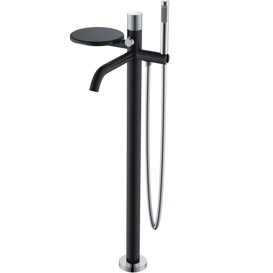 Смеситель для ванны напольный Boheme Stick Diamond 129-BCR (хром, черный матовый), с полкой