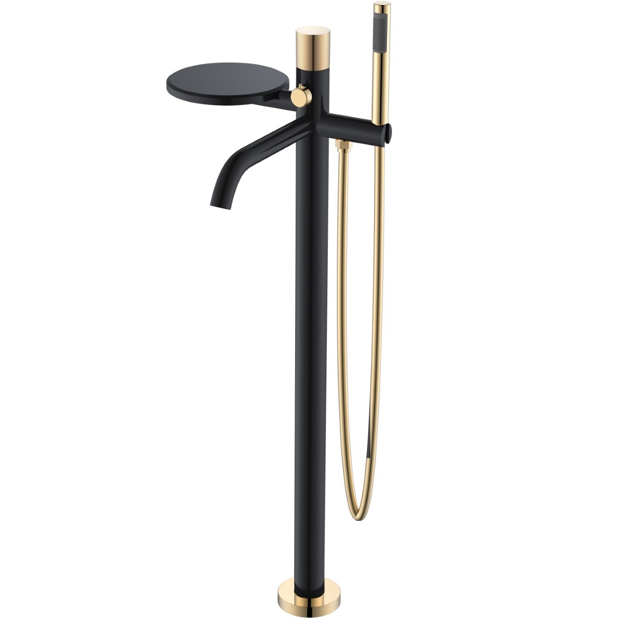 Смеситель для ванны напольный Boheme Stick Touch 129-BG.2 (золотой, черный матовый), с полкой