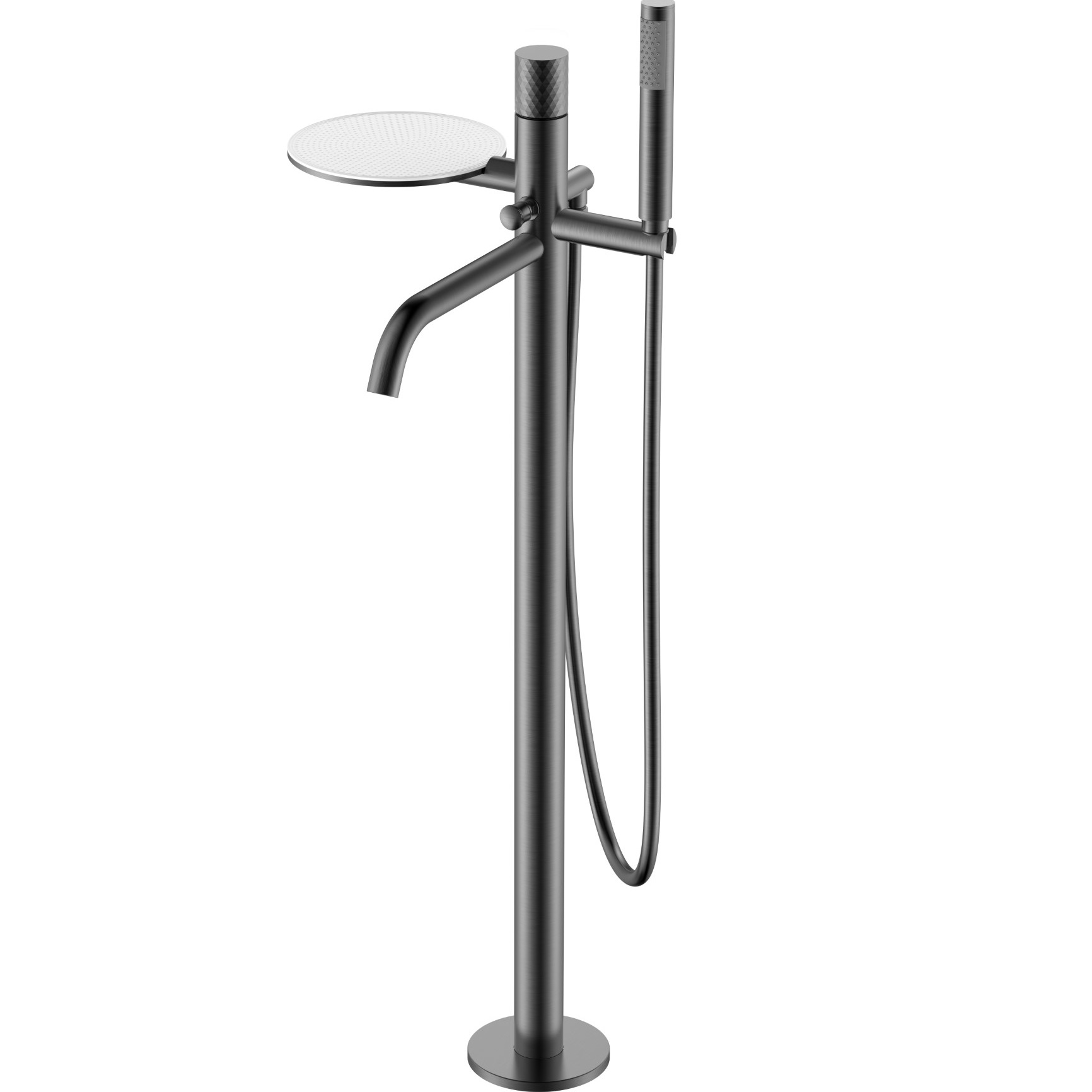 Смеситель для ванны напольный Boheme Stick Diamond 129-GM (оружейный металл), с полкой
