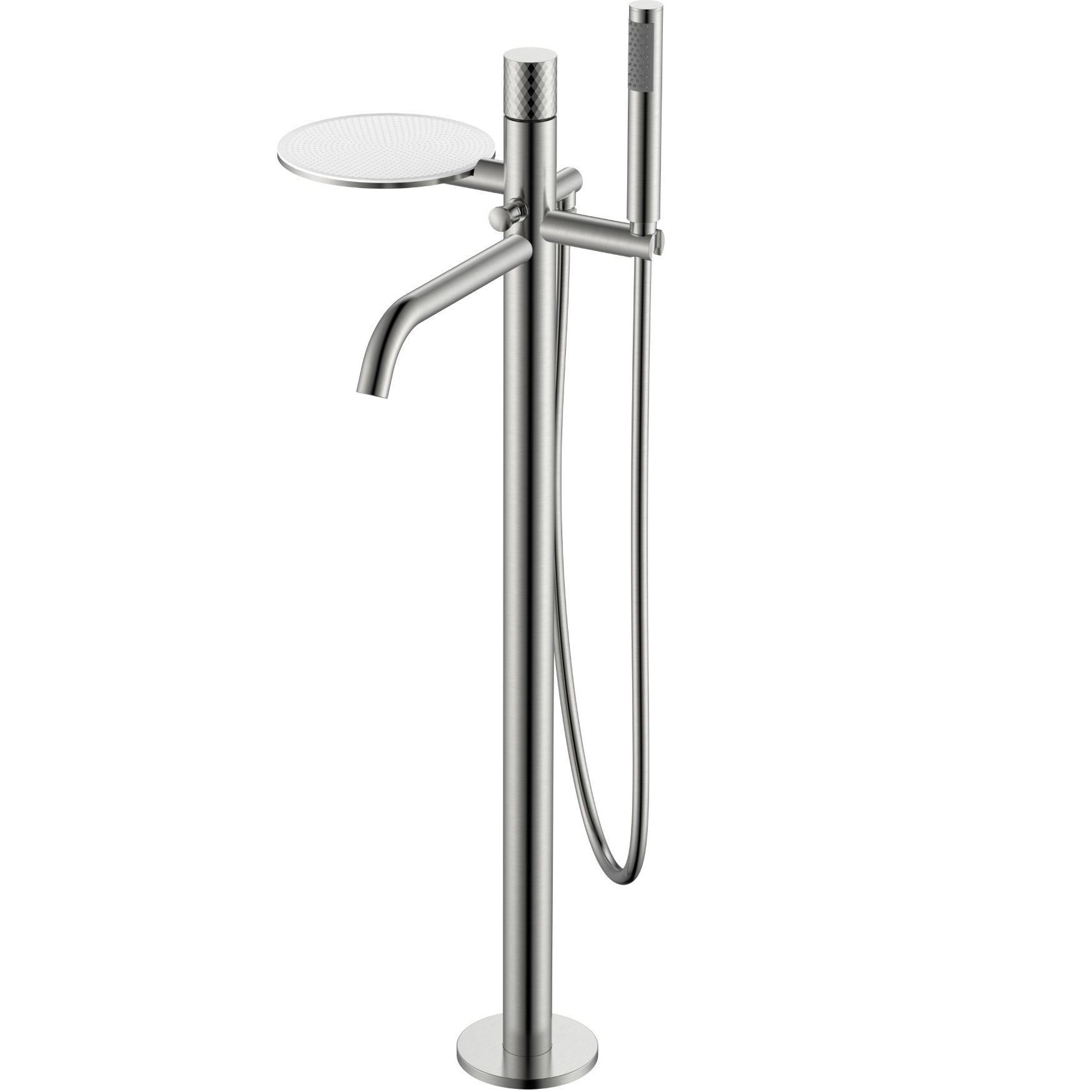 Смеситель для ванны напольный Boheme Stick Diamond 129-NB (никель брашированный), с полкой