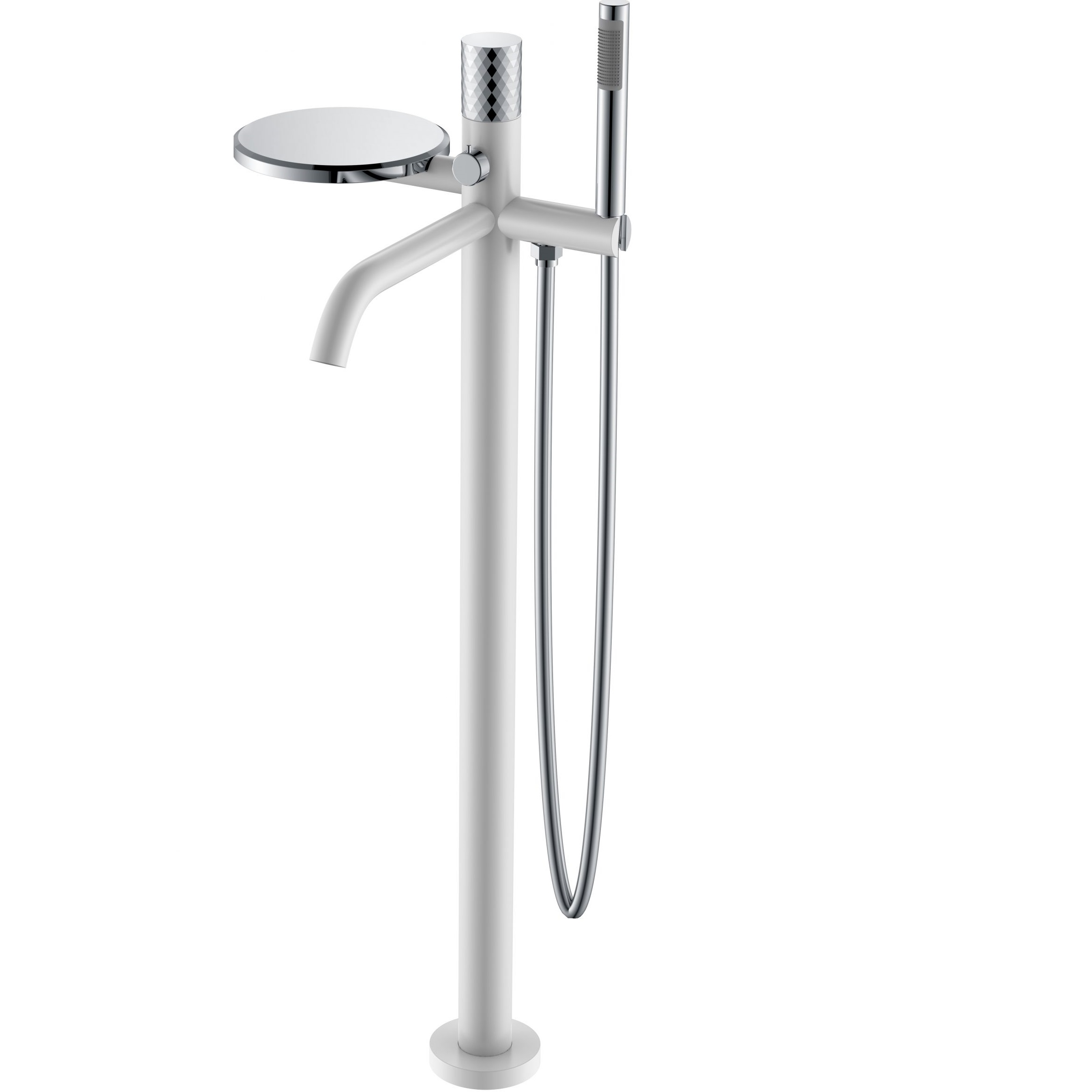 Смеситель для ванны напольный Boheme Stick Diamond 129-WCR (хром, белый матовый), с полкой