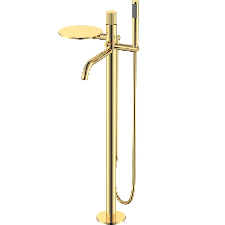Смеситель для ванны напольный Boheme Stick Linea 129-GG.3 (золотой), с полкой