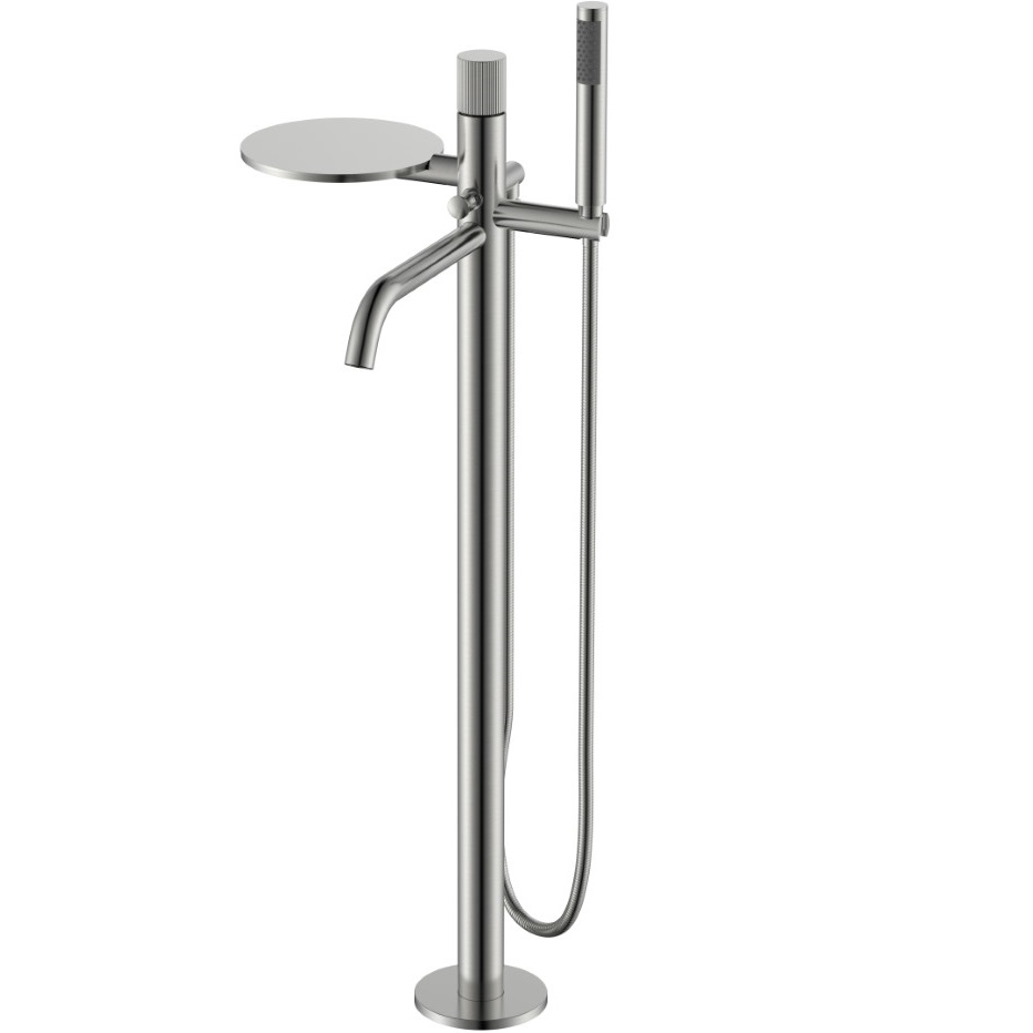 Смеситель для ванны напольный Boheme Stick Linea 129-NB.3 (никель брашированный), с полкой