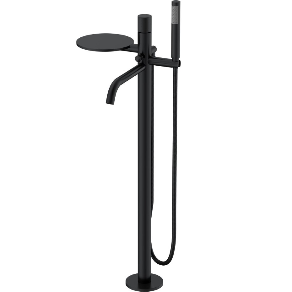 Смеситель для ванны напольный Boheme Stick Spirale 129-BB.4 (черный матовый), с полкой