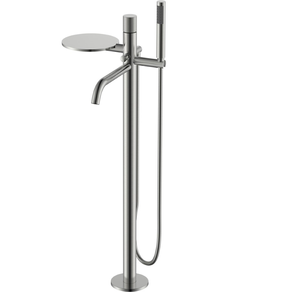 Смеситель для ванны напольный Boheme Stick Spirale 129-NB.4 (никель брашированный), с полкой