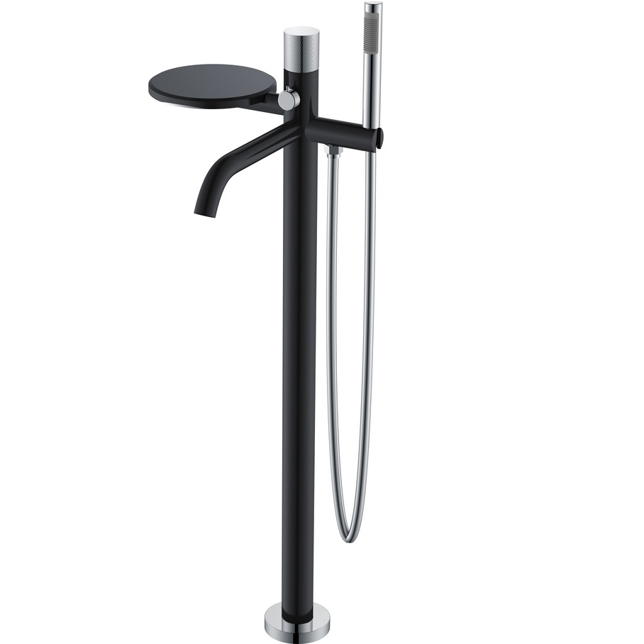 Смеситель для ванны напольный Boheme Stick Touch 129-BCR.2 (хром, черный матовый), с полкой