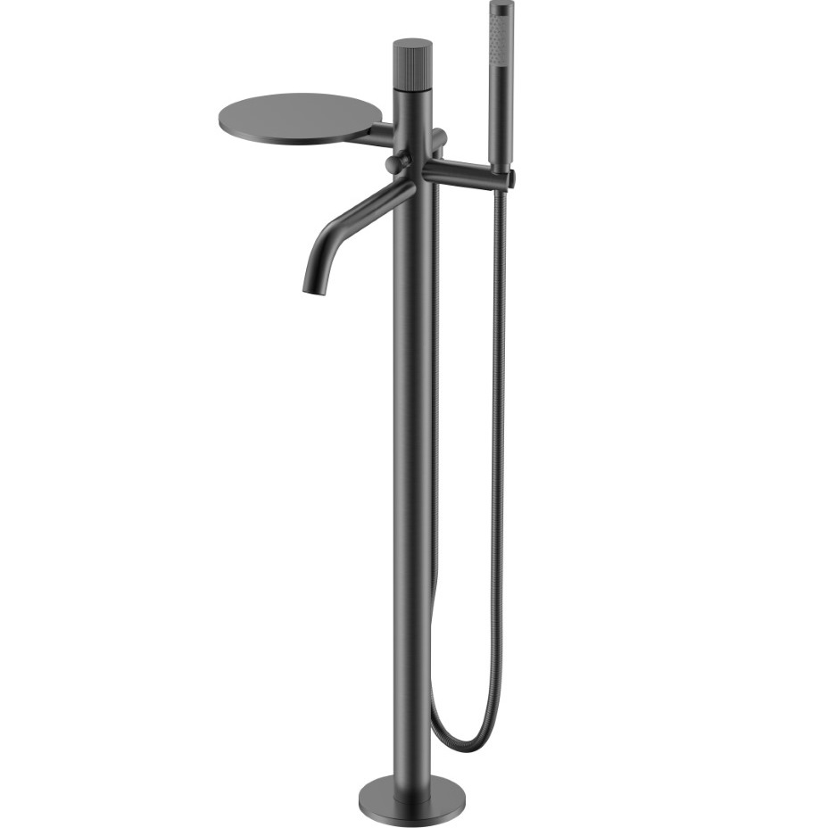 Смеситель для ванны напольный Boheme Stick Linea 129-GM.3 (оружейный металл), с полкой