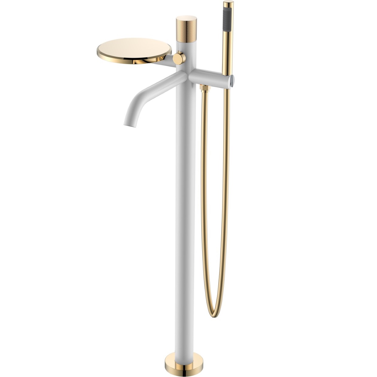 Смеситель для ванны напольный Boheme Stick Touch 129-WG.2 (золотой, белый матовый), с полкой