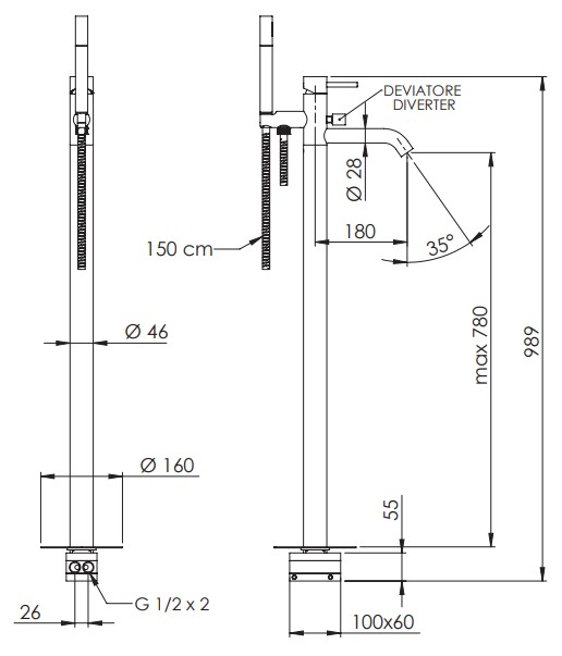 Смеситель напольный для ванны Remer X Style X08 (хром)