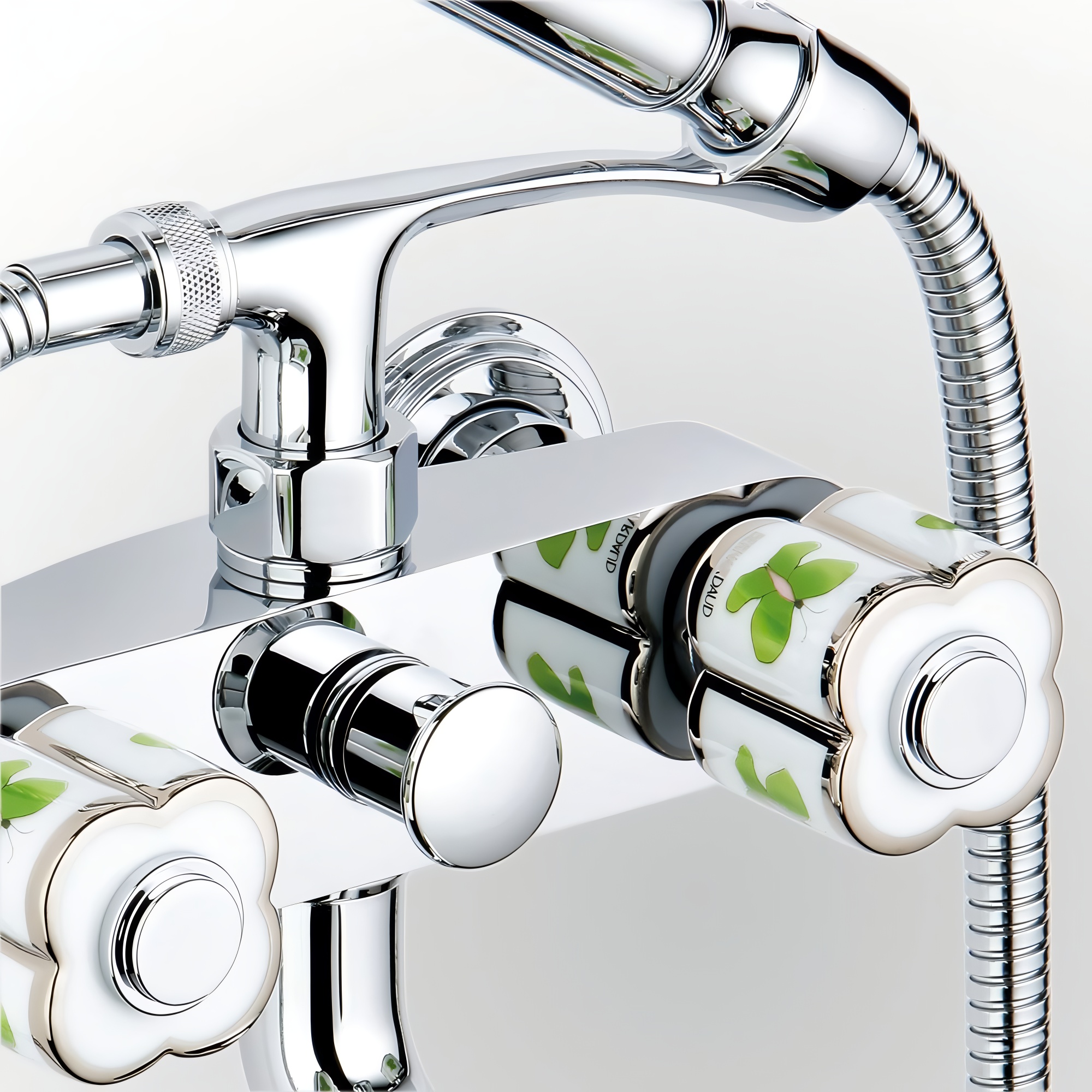 Смеситель для ванны THG Capucine Vert Decor Platine A7E-A02-13B (хром, зеленый, белый), с ручным душем