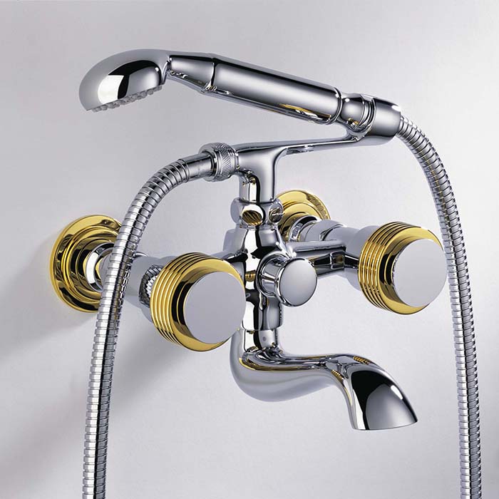 Смеситель для ванны THG Diplomate grooved rings U4B-G02-13B (хром, золотой), с изливом