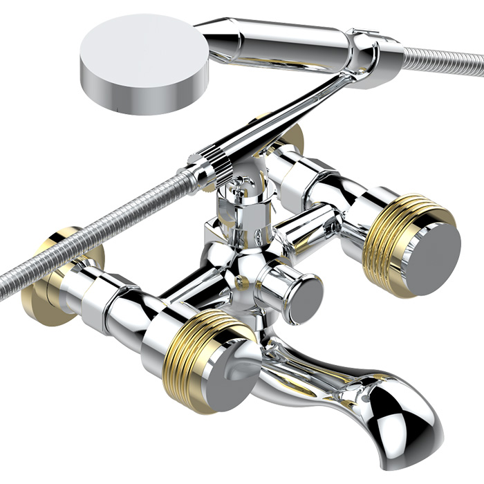 Смеситель для ванны THG Diplomate grooved rings U4B-G02-13B (хром, золотой), с изливом