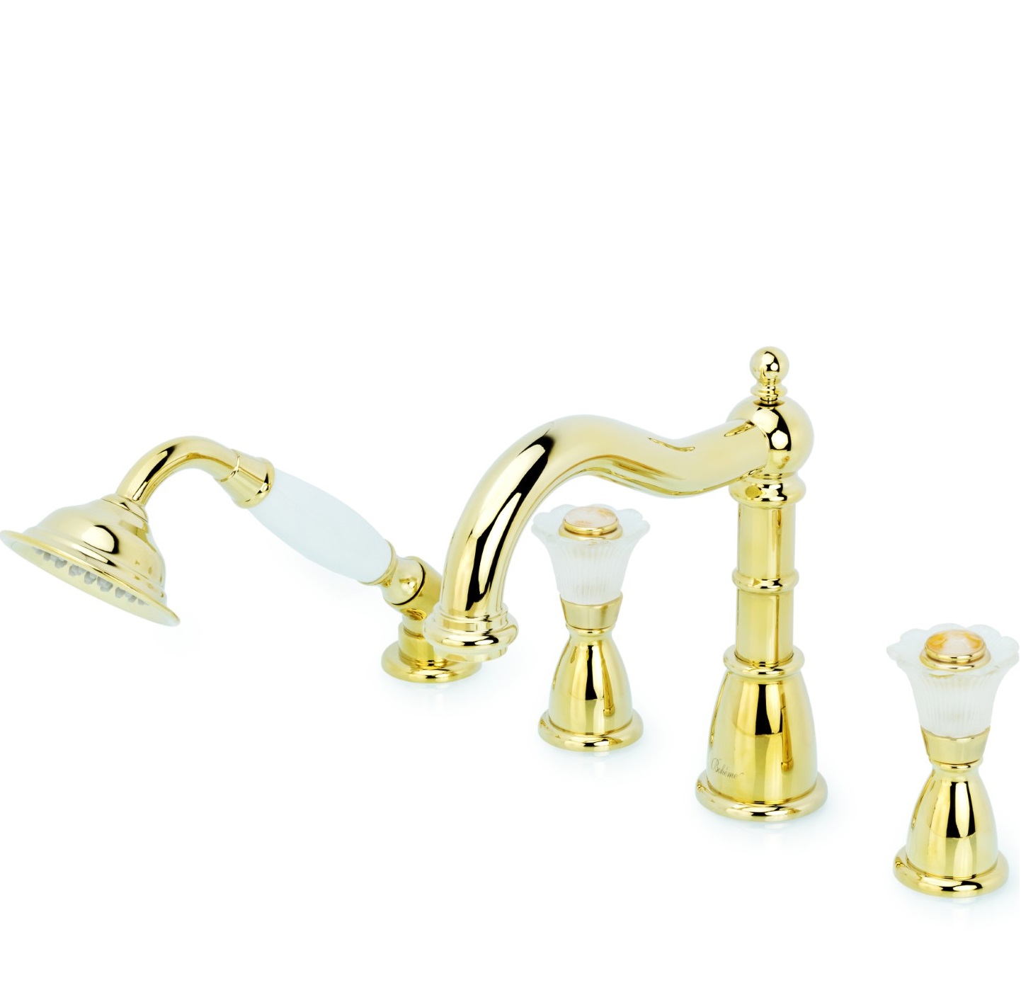 Смеситель на борт ванны Boheme Oro 395-Camelia (золотой), с изливом