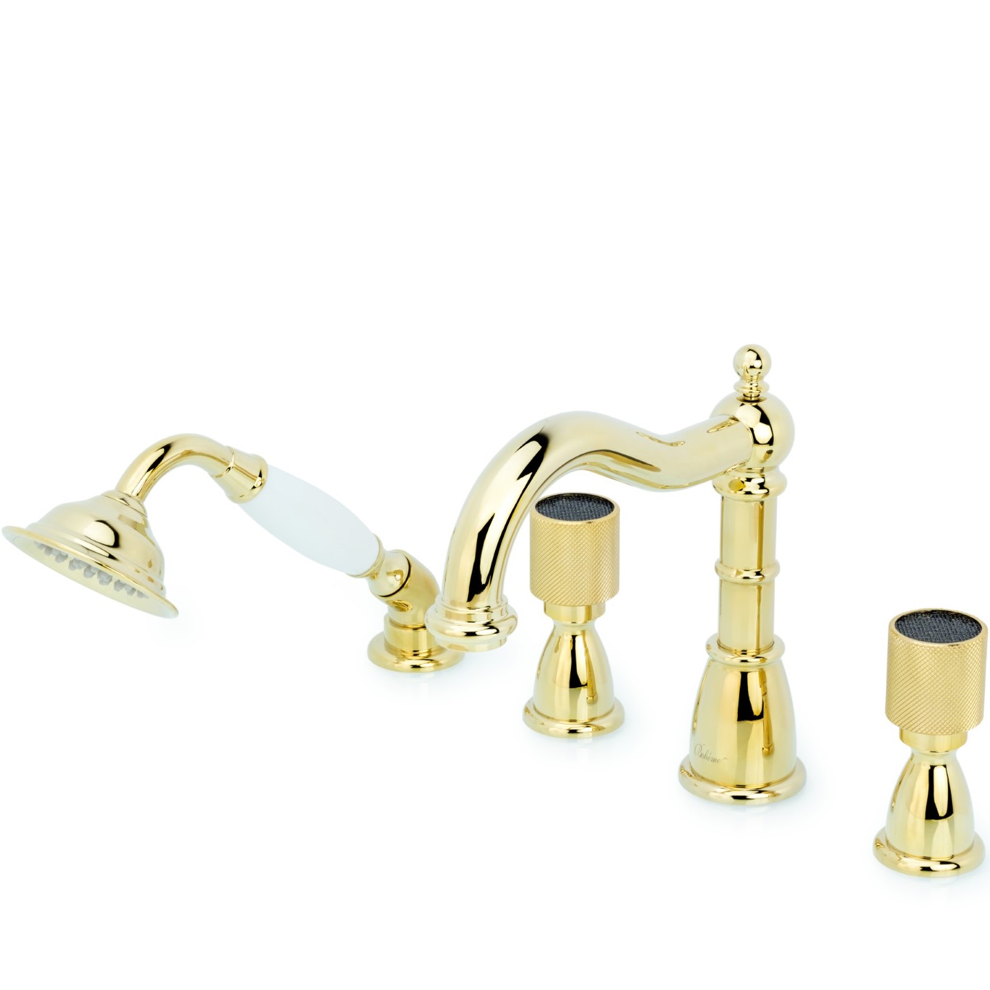 Смеситель на борт ванны Boheme Oro 395-Royal/CRST black (золотой, черный), с изливом