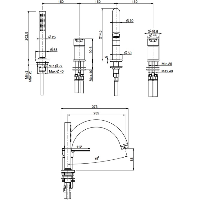 Смеситель на борт ванны Fima Carlo Frattini Mast F3144NOR (золотой), с изливом