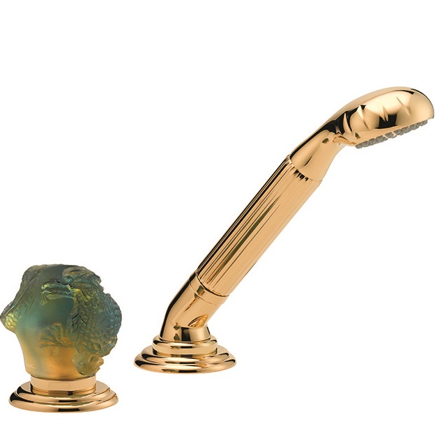 Смеситель на борт ванны с ручным душем THG Dragon Jade U5H-F01-6532/60A (золотой, зеленый хрусталь), с донным клапаном, прогрессивный
