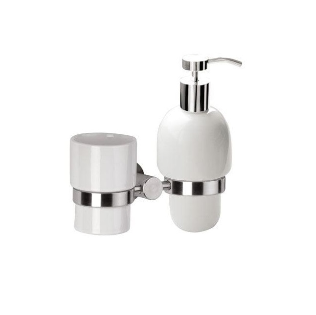 Стакан + дозатор для мыла Remer Minimal Inox Mi18INOXCR (хром, белый), настенные