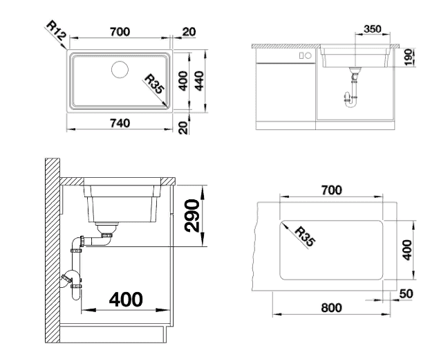 Мойка кухонная Blanco Etagon 700-U 524270 70х40