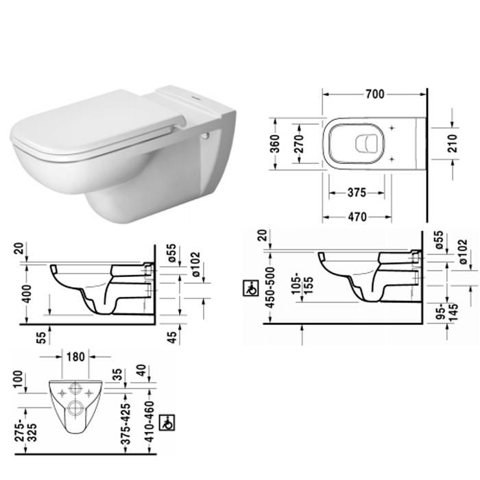 Унитаз подвесной для инвалидов Duravit D-Code 22280900002 70x36