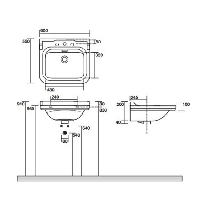 Раковина подвесная Kerasan Waldorf 4140K1bi/cr*1 60х55