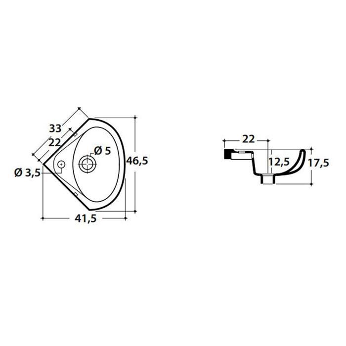 Раковина подвесная угловая Globo Lavabi Torano VA020.BI*1 50х40