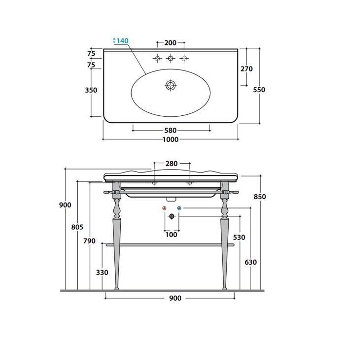 Консоль напольная для раковины Globo Paestum PATC23 cr 100х55