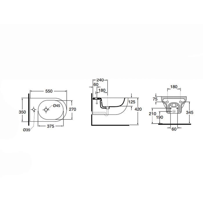 Биде подвесное Azzurra Nuvola NUBKS000000MBI /(NUV500/SOSK bi)*1 55х35