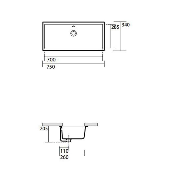 Раковина встраиваемая Kerasan Slim 022501 75х34