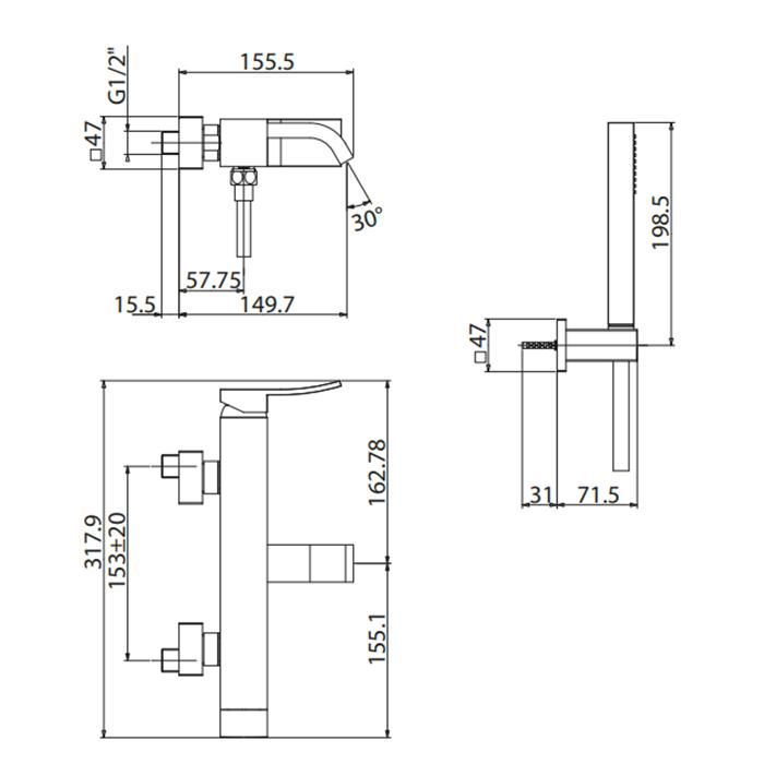Смеситель для ванны Gattoni Ely 8800/88C0 cr