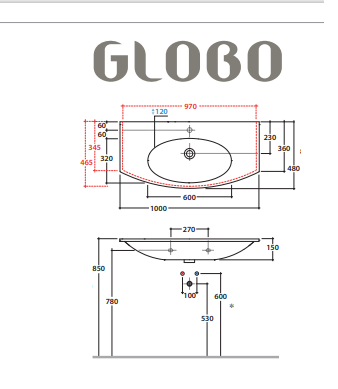 Раковина накладная/подвесная Globo 4ALL MD1001.BI*1 100х48