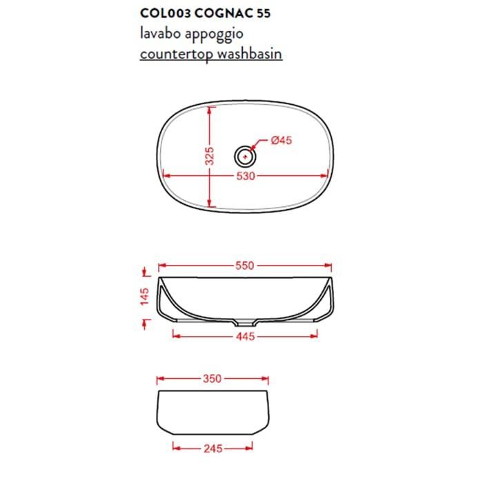 Раковина накладная Artceram Cognac COL003 01 00 bi 55х35
