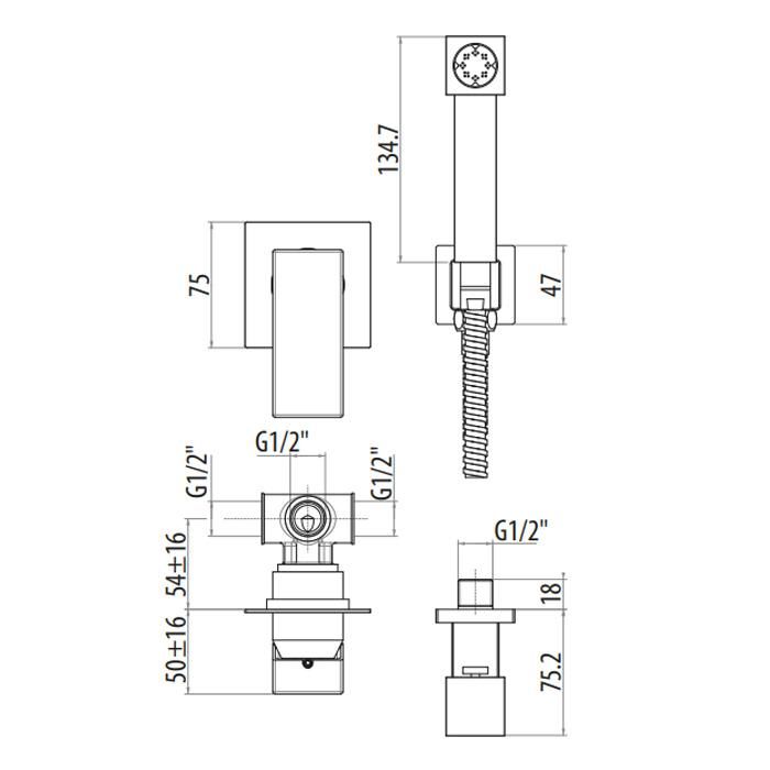 Гигиенический душ Gattoni Kubik 2512/25C0 cr