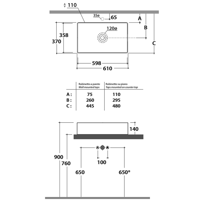 Раковина накладная Globo T-Edge B6R63.BI*0 61Х37