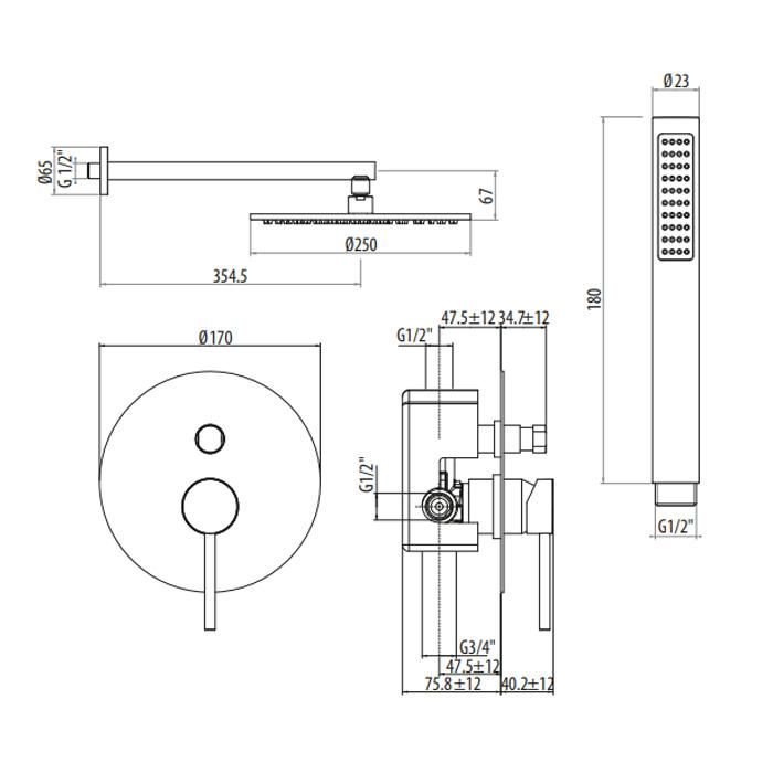 Душевой комплект Gattoni Circle Two 9190/PDNO
