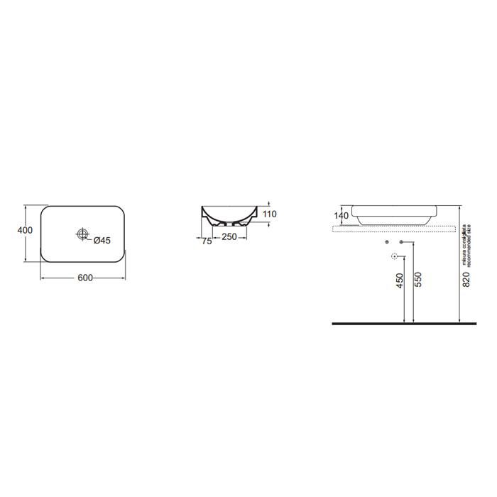 Раковина накладная Azzurra Elegance Soft ELLG060400S0BI/(ESO60 bi)*0 60х40