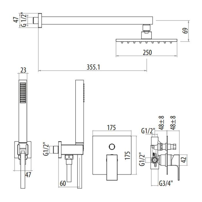 Душевой комплект Gattoni Kubik KTQ15/PDNO